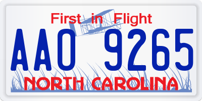 NC license plate AAO9265