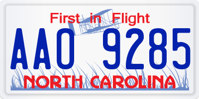 NC license plate AAO9285