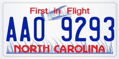 NC license plate AAO9293