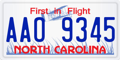 NC license plate AAO9345
