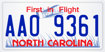 NC license plate AAO9361