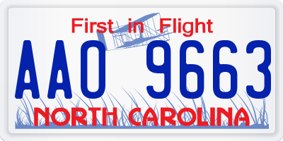 NC license plate AAO9663