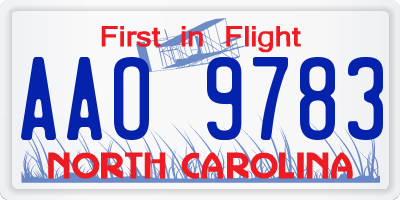 NC license plate AAO9783
