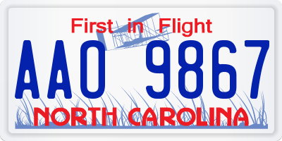 NC license plate AAO9867