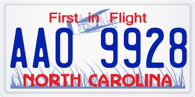 NC license plate AAO9928