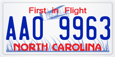 NC license plate AAO9963