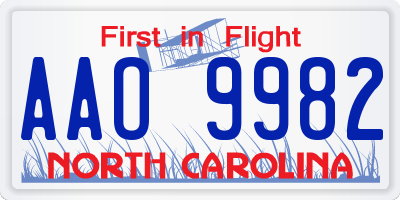 NC license plate AAO9982