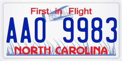 NC license plate AAO9983