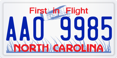 NC license plate AAO9985