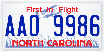 NC license plate AAO9986
