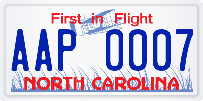 NC license plate AAP0007