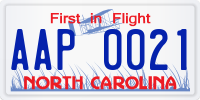 NC license plate AAP0021