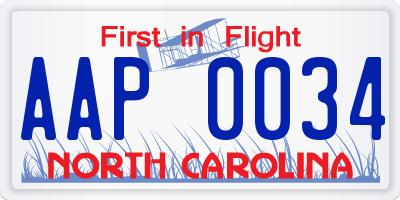 NC license plate AAP0034