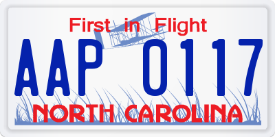 NC license plate AAP0117