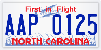 NC license plate AAP0125