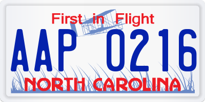 NC license plate AAP0216