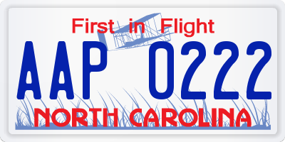 NC license plate AAP0222