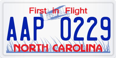 NC license plate AAP0229