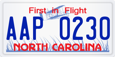 NC license plate AAP0230
