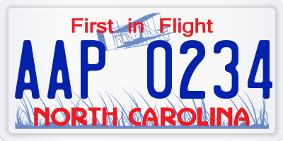 NC license plate AAP0234