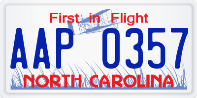 NC license plate AAP0357