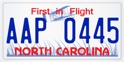 NC license plate AAP0445