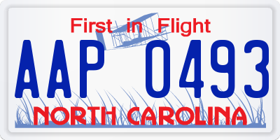 NC license plate AAP0493