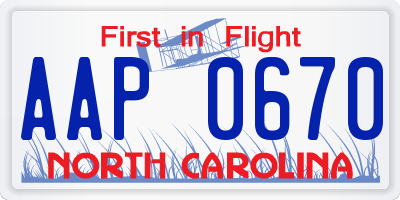 NC license plate AAP0670