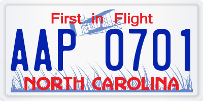 NC license plate AAP0701