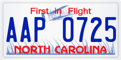 NC license plate AAP0725