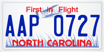 NC license plate AAP0727