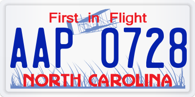 NC license plate AAP0728