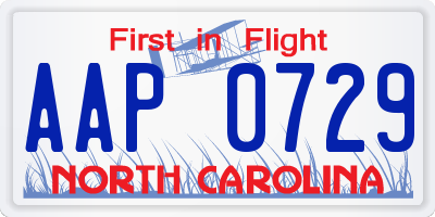 NC license plate AAP0729