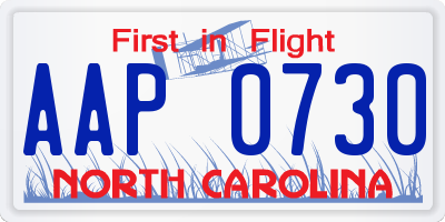 NC license plate AAP0730