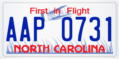 NC license plate AAP0731