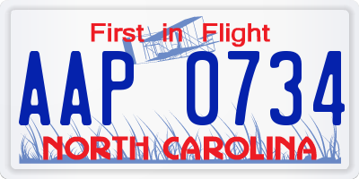 NC license plate AAP0734