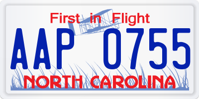 NC license plate AAP0755