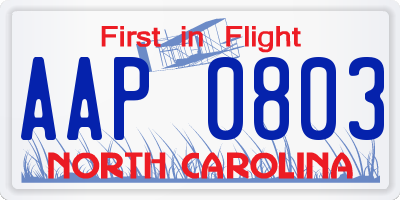 NC license plate AAP0803
