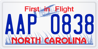 NC license plate AAP0838