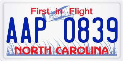 NC license plate AAP0839