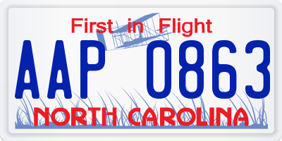 NC license plate AAP0863