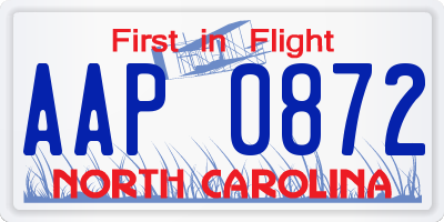 NC license plate AAP0872