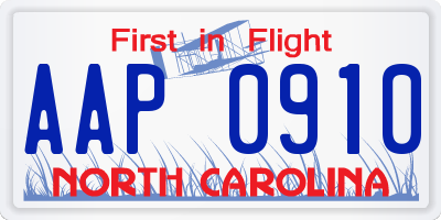 NC license plate AAP0910