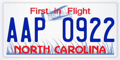 NC license plate AAP0922