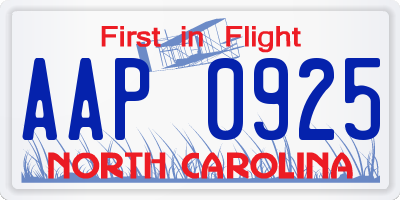 NC license plate AAP0925