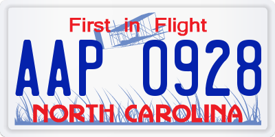 NC license plate AAP0928