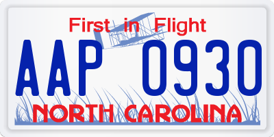 NC license plate AAP0930