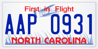 NC license plate AAP0931