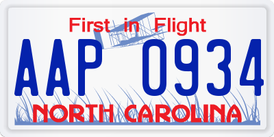 NC license plate AAP0934