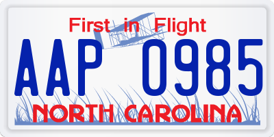 NC license plate AAP0985